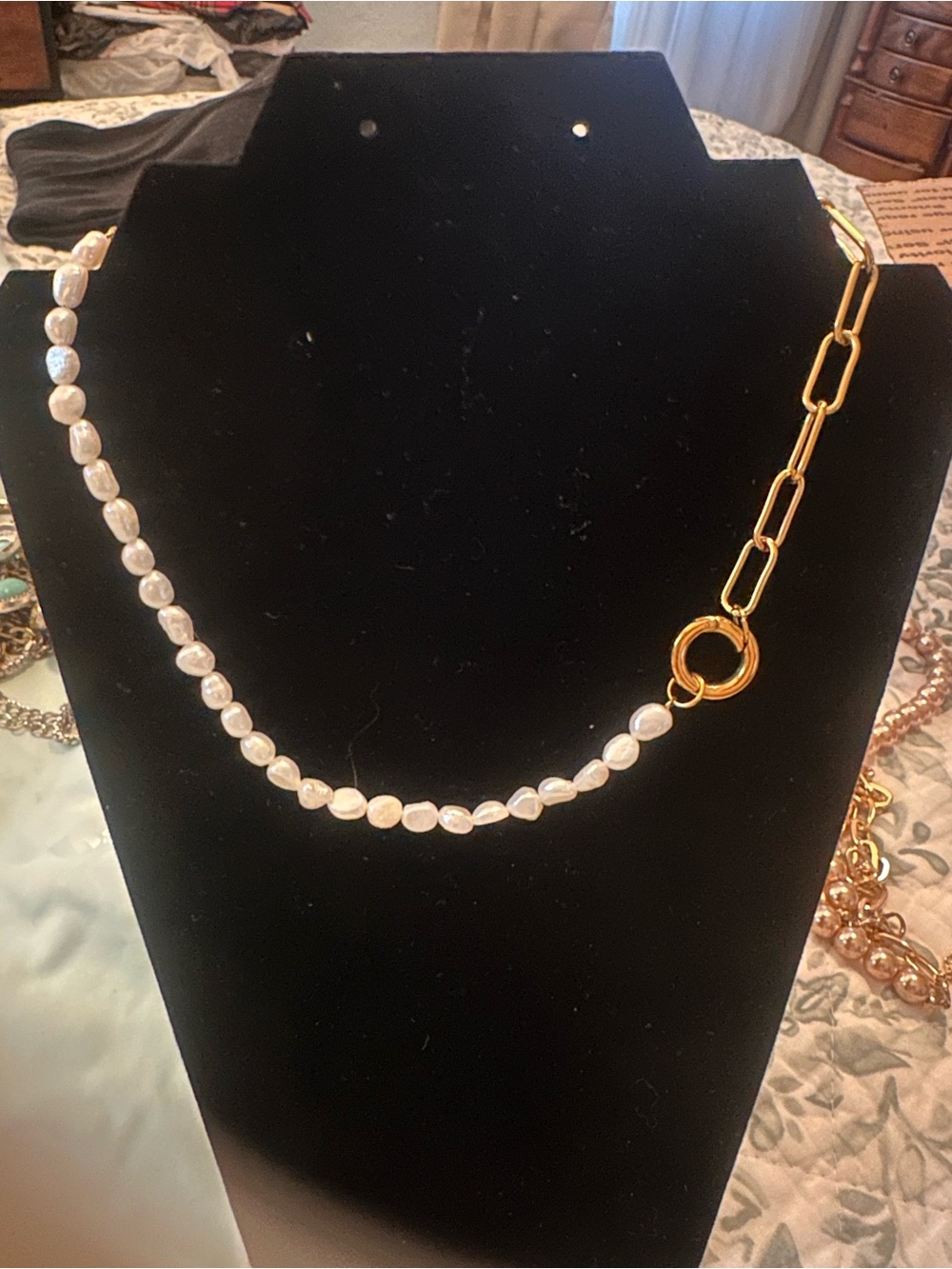 JTV Gold-Tone Chain with White Freshwater Pearls Necklace